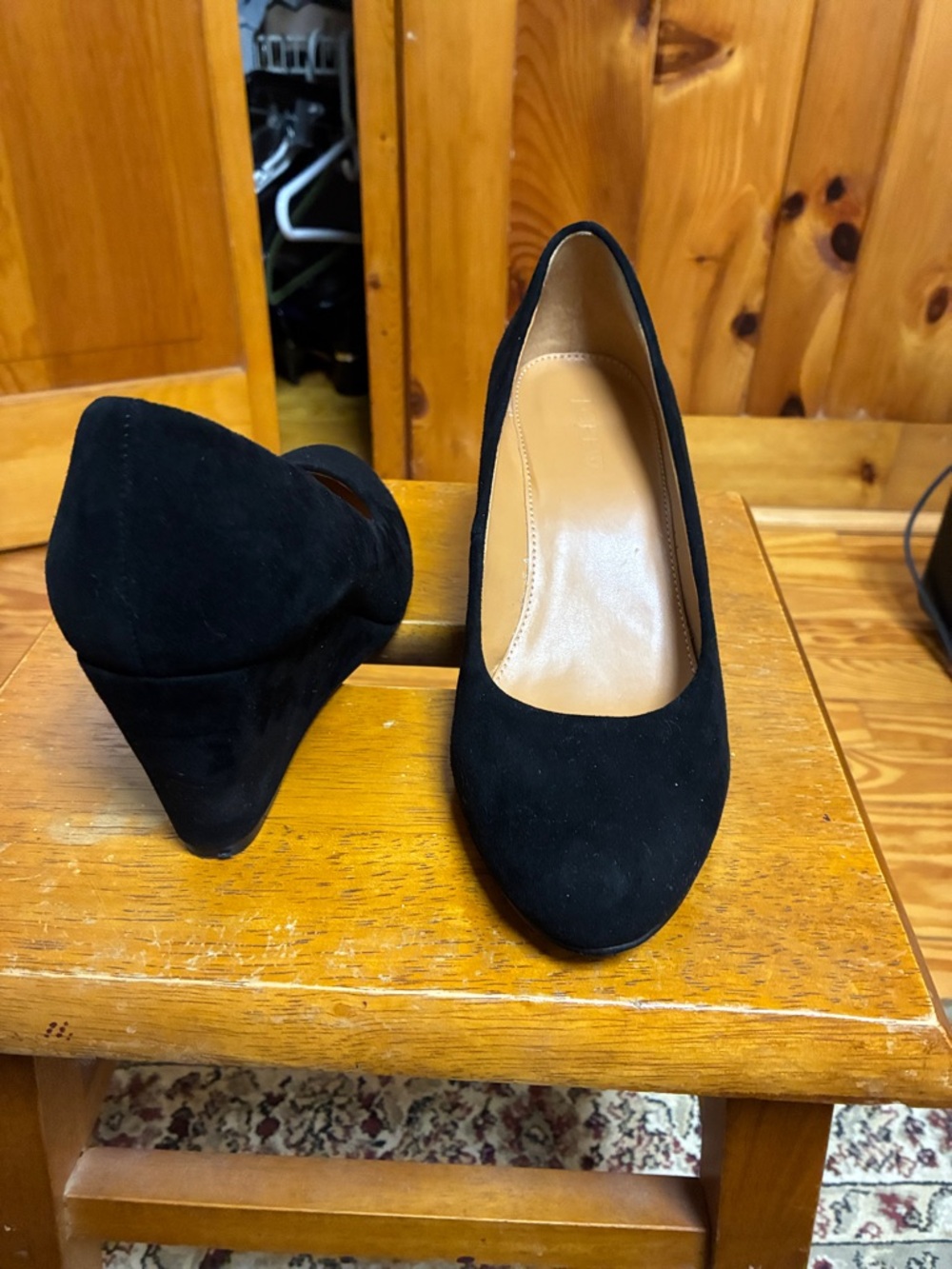 J. Crew Black Suede Wedge Pumps worn one time high platform 3”